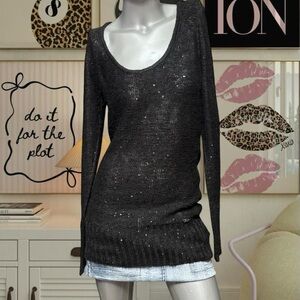 Guess Shimmer Glitter Y2K Scoop-Neck Longline Sweater